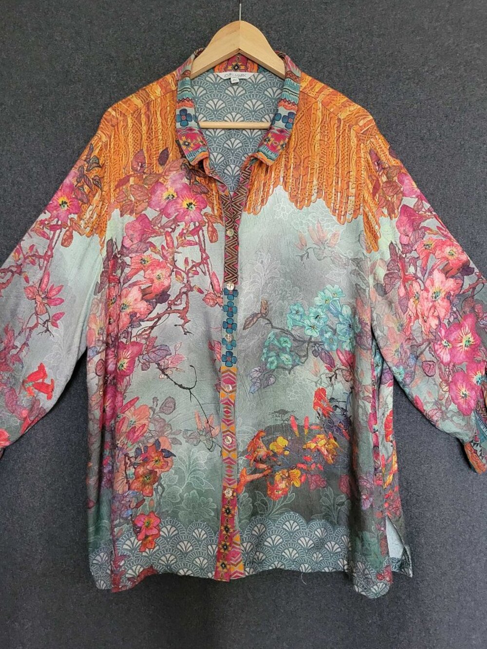 John Mark Mixed Print Floral Button Up Blouse Shirt Artistic Boho Women’s 2X